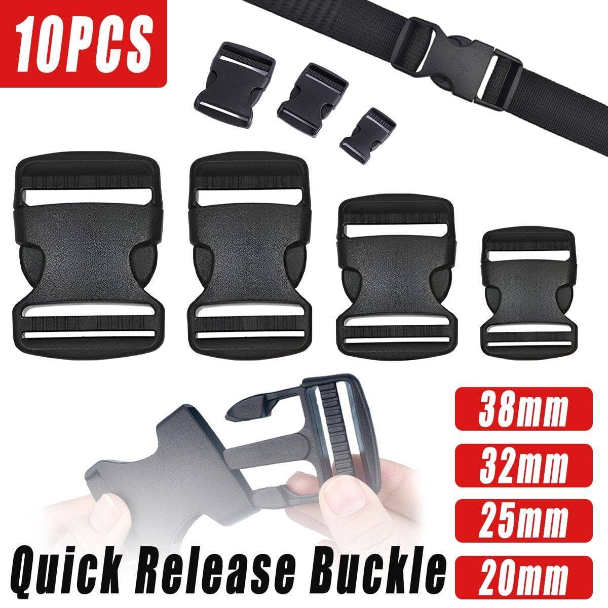 Black Plastic Quick Release Buckles for Bags and Straps, 32 mm - Pack of 10 - view 2