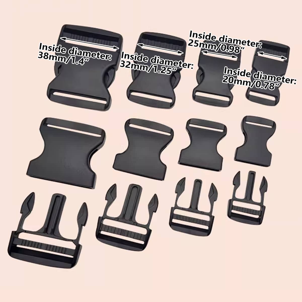 Black Plastic Quick Release Buckles for Bags and Straps, 32 mm - Pack of 10 - view 5