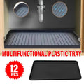Black Plastic Utility Trays Set of 12 Ribbed Drip Mat Organiser