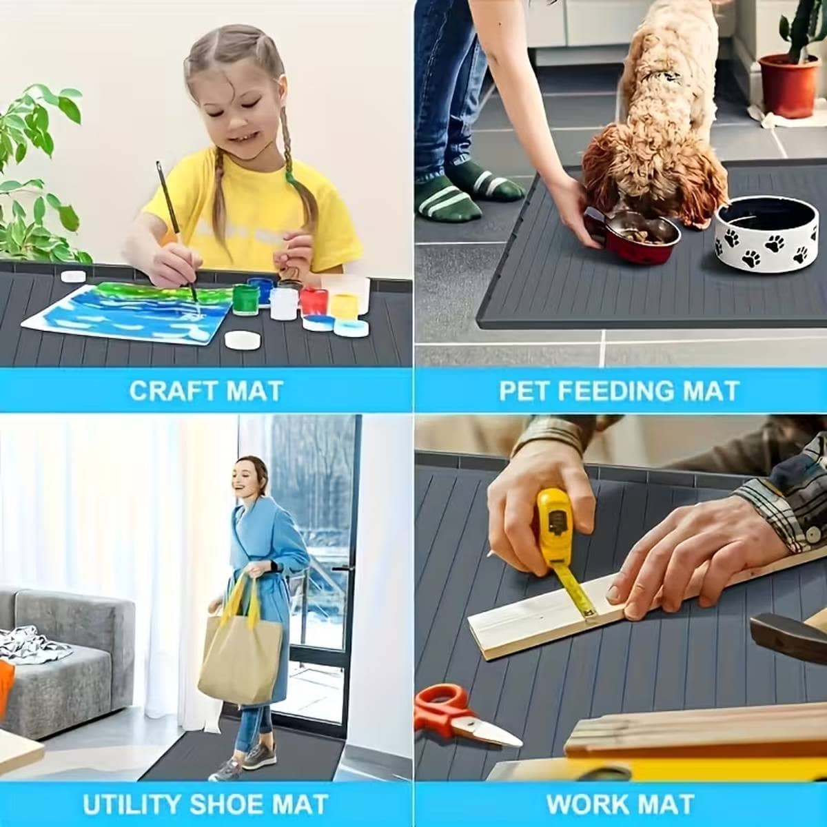 Black Plastic Utility Trays Set of 12 Ribbed Drip Mat Organiser - view 5