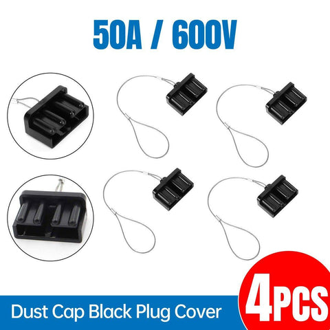 Black Plug Dust Cover Caps for 50A 600V Power Connectors - Pack of 4
