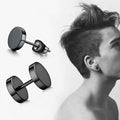 Black Round Barbell Stud Earrings, Stainless Steel - 6mm - view 4