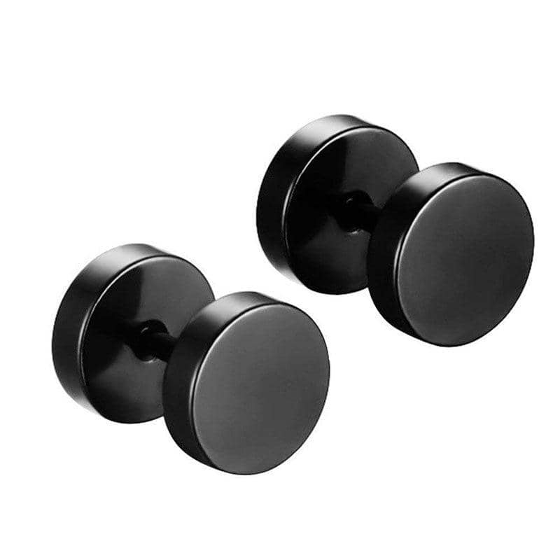 Black Round Barbell Stud Earrings, Stainless Steel - 8mm