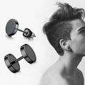 Black Round Barbell Stud Earrings, Stainless Steel - 8mm - view 4