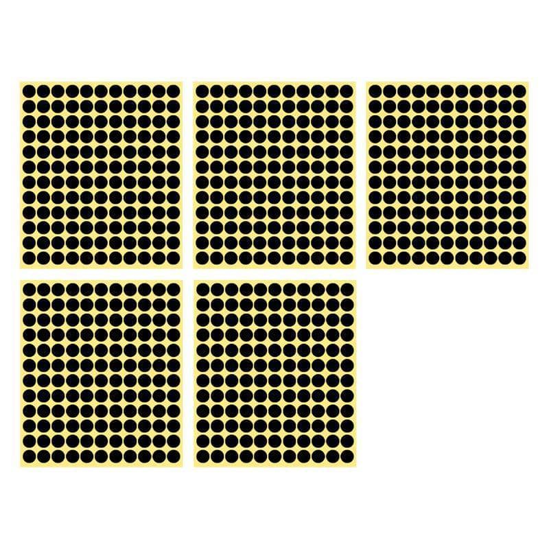 Black Round Sticker Dots Adhesive Labels - 13mm, 132 Dots, 5 Sheets