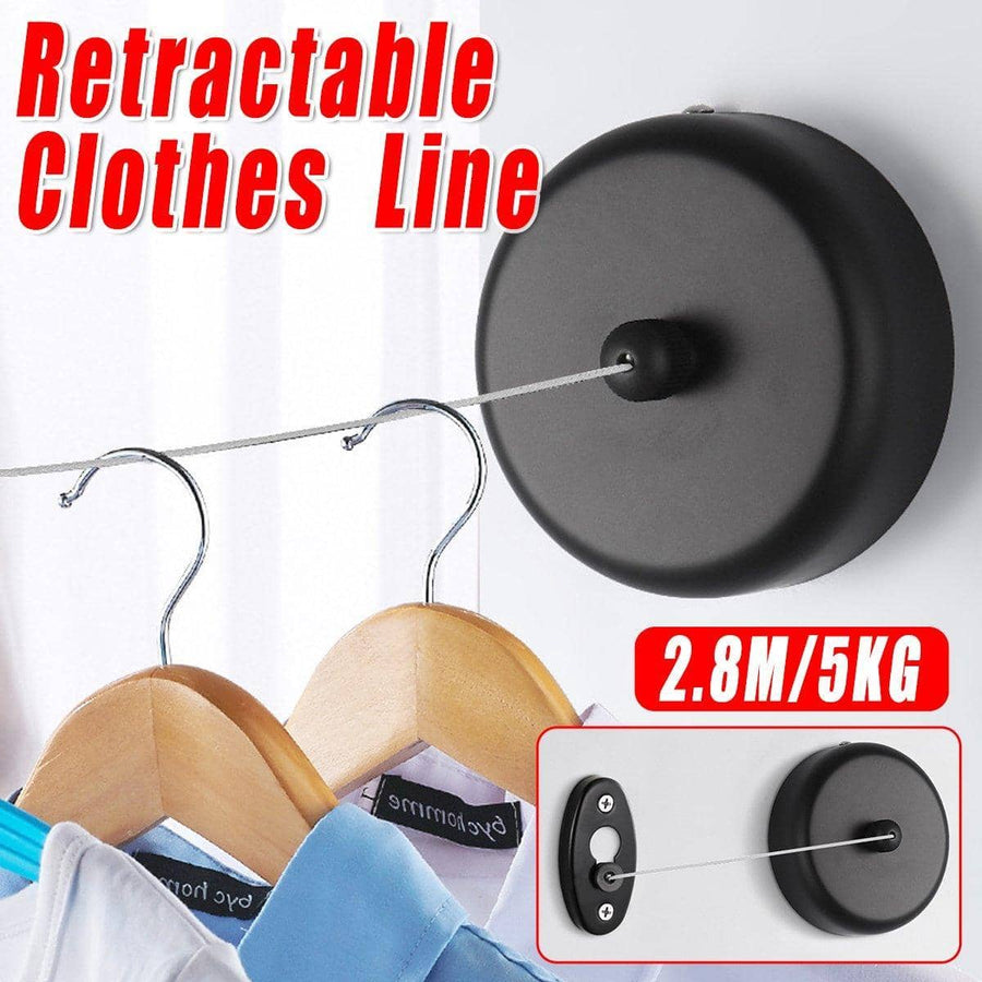 Black Round Wall Mounted Retractable Clothesline for Bathroom, Balcony and Hotel Use
