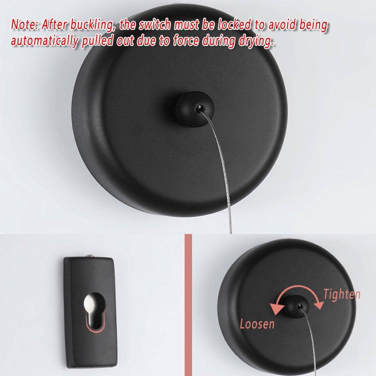 Black Round Wall Mounted Retractable Clothesline for Bathroom, Balcony and Hotel Use - view 5