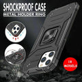 Black Shockproof Rugged Case with Ring Stand for iPhone 13 Mini - view 2