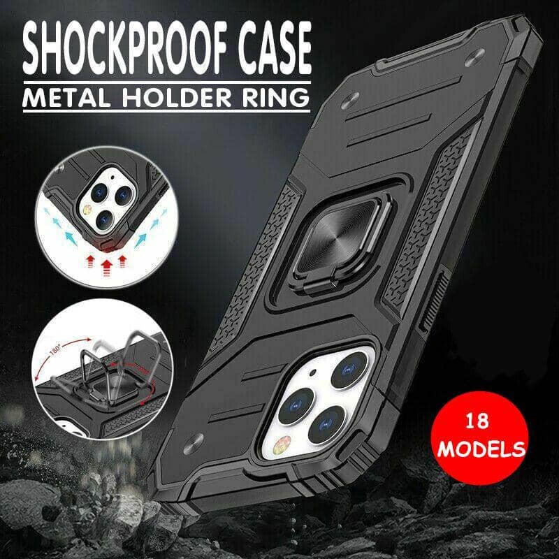 Black Shockproof Rugged Case with Ring Stand for iPhone 13 Mini - view 2