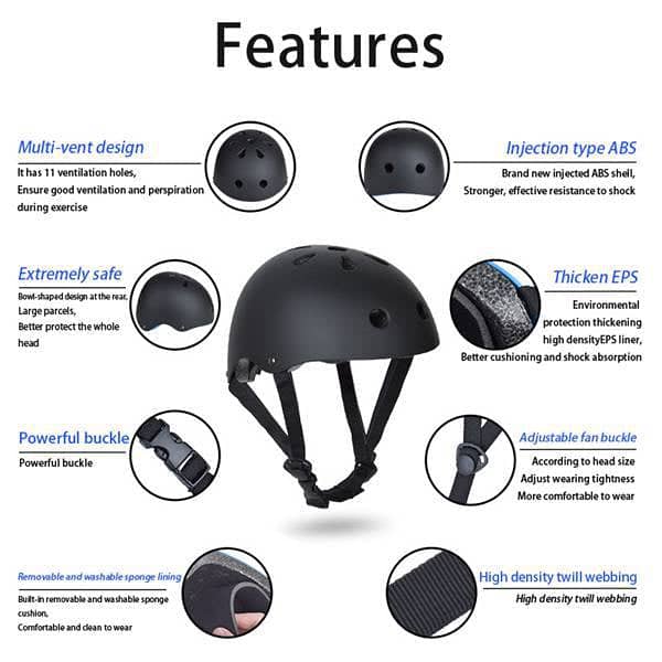 Black Skate and Bike Helmet with Adjustable Fit - Medium (Head 55-57 cm) - view 4
