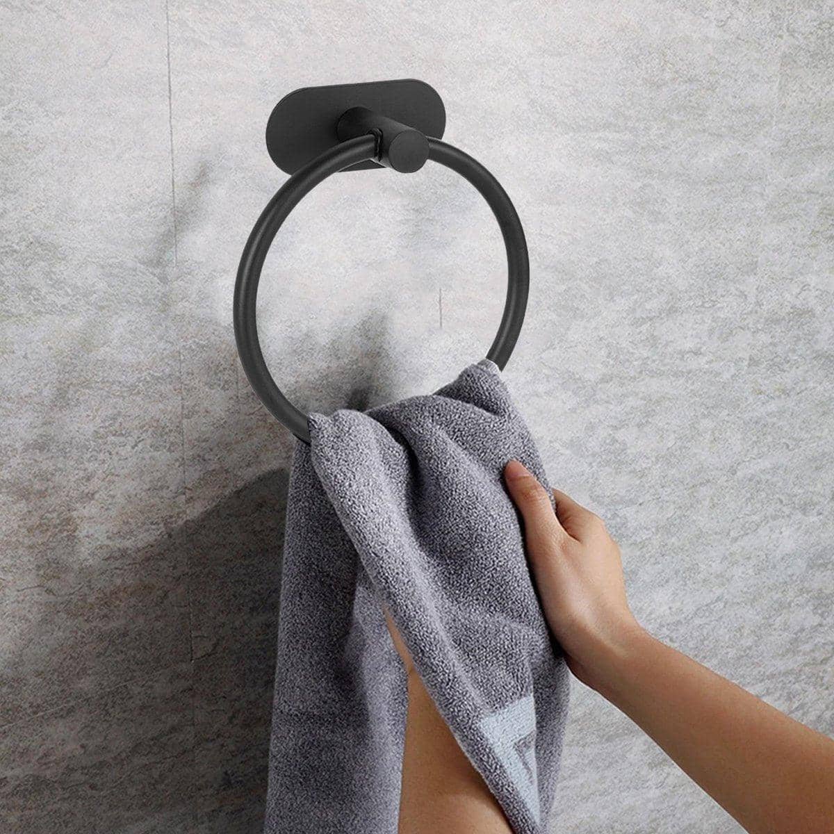 Black Stainless Steel Oval Towel Rings, Non-Perforated Adhesive Mount, Pack of 2 - view 4