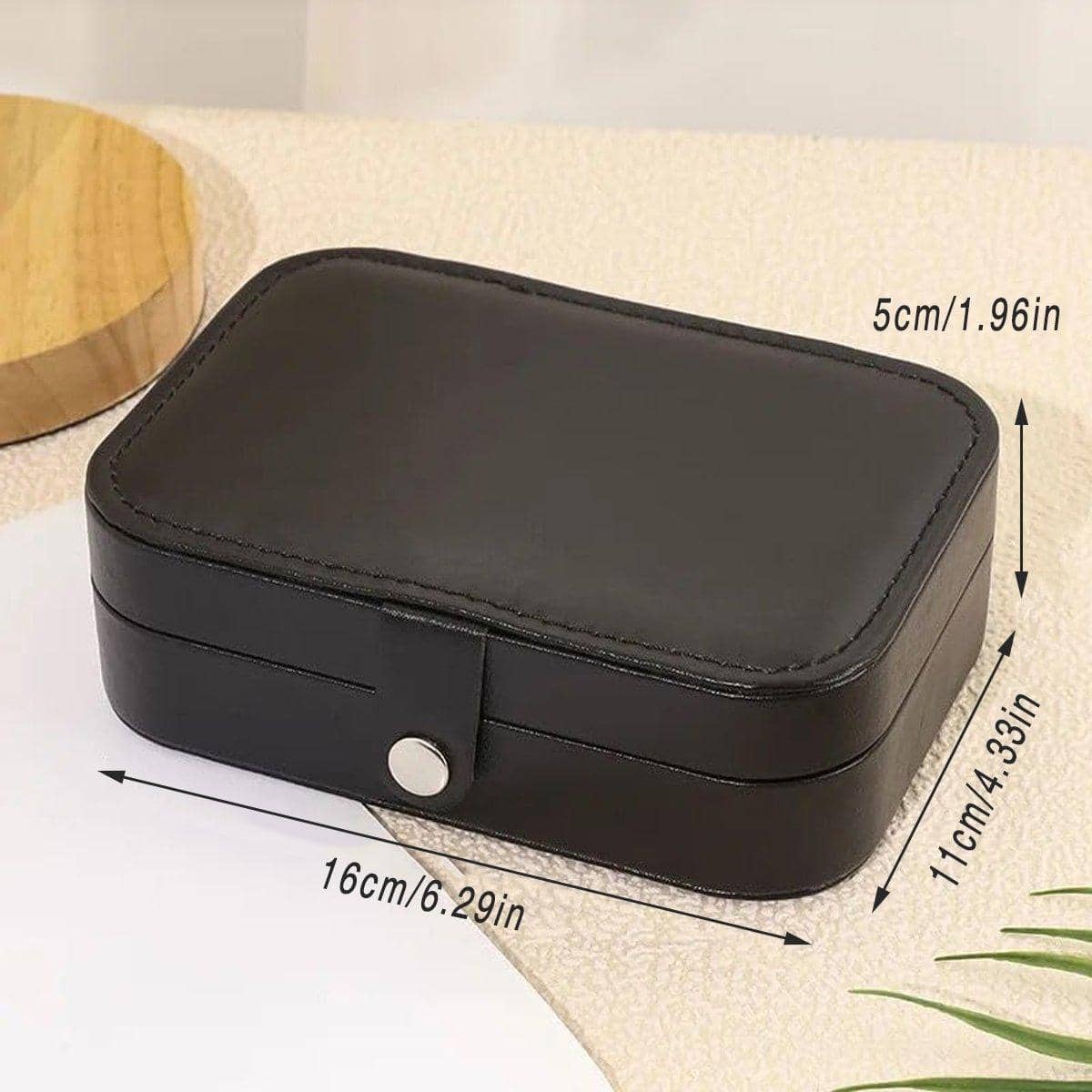Black Travel Jewellery Box, PU Leather Organiser Case for Rings and Necklaces - view 3