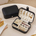 Black Travel Jewellery Box, PU Leather Organiser Case for Rings and Necklaces - view 4
