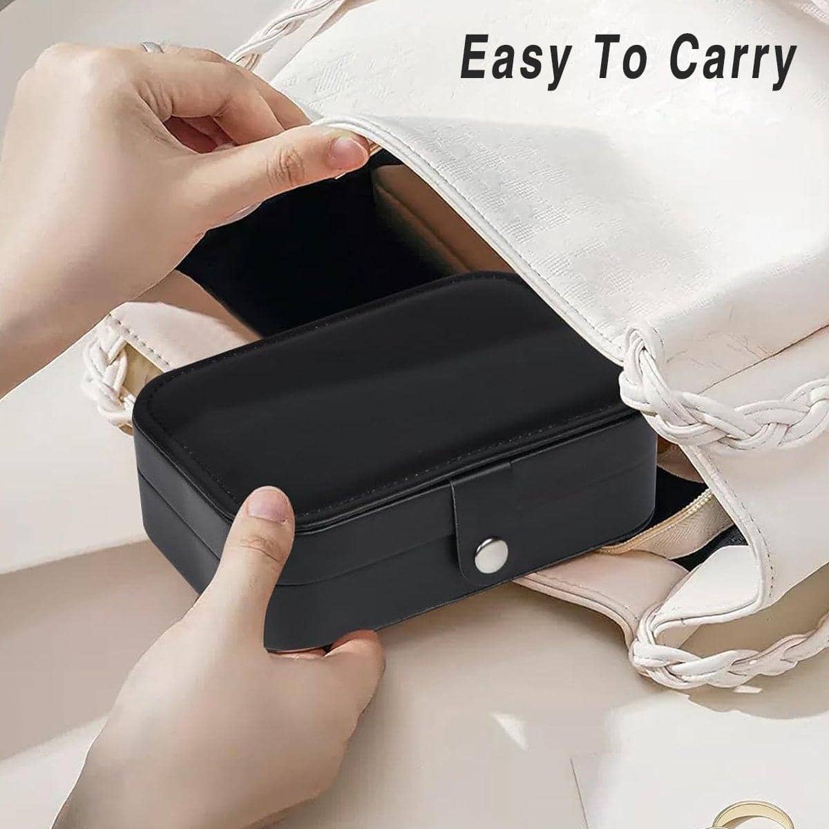 Black Travel Jewellery Box, PU Leather Organiser Case for Rings and Necklaces - view 5
