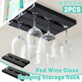 Black Under Cabinet Wine Glass Hanging Rack, Set of 2 Stemware Storage and Drying Rack