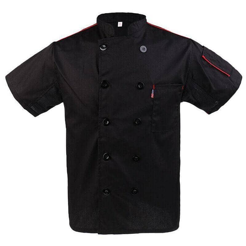 Black Unisex Chef Coat Jacket with Mesh Sleeves - Size 2XL (Bust 122 cm)