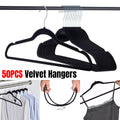 Black Velvet Flocked Non Slip Hangers, Pack of 50, 44.5 cm Slim Closet Clothes Rack