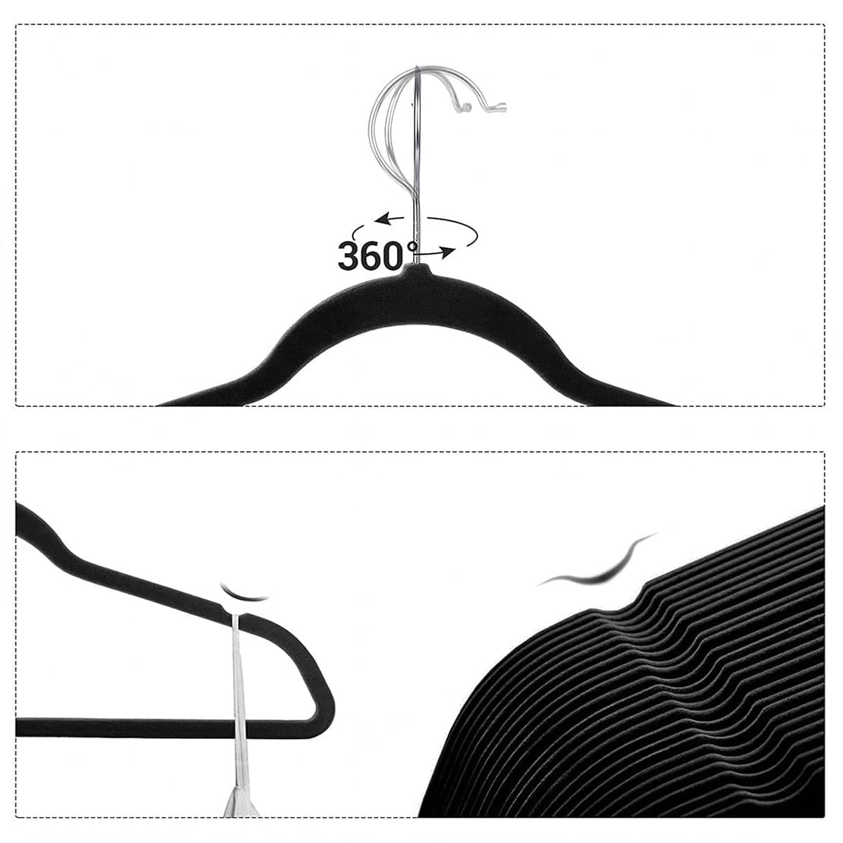Black Velvet Flocked Non Slip Hangers, Pack of 50, 44.5 cm Slim Closet Clothes Rack - view 4