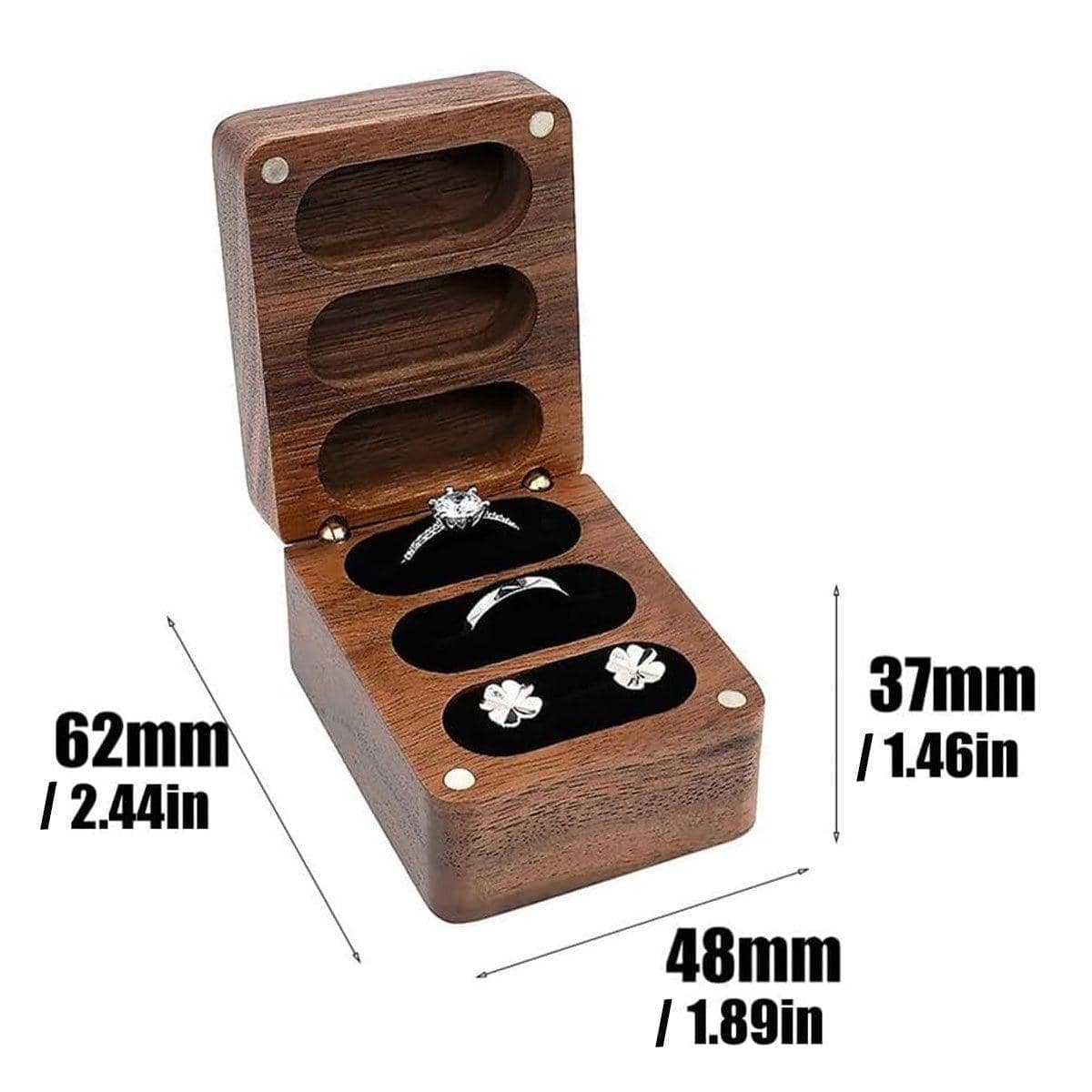 Black Walnut Wooden Ring Box with Three Slots, Jewellery Box for Weddings - view 3