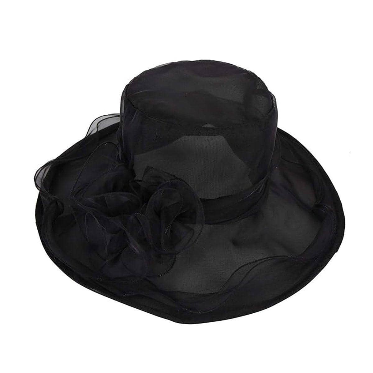 Black Wide Brim Gauze Sun Hat for Women, Lightweight Summer Beach Hat - view 2