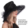 Black Wide Brim Gauze Sun Hat for Women, Lightweight Summer Beach Hat - view 4