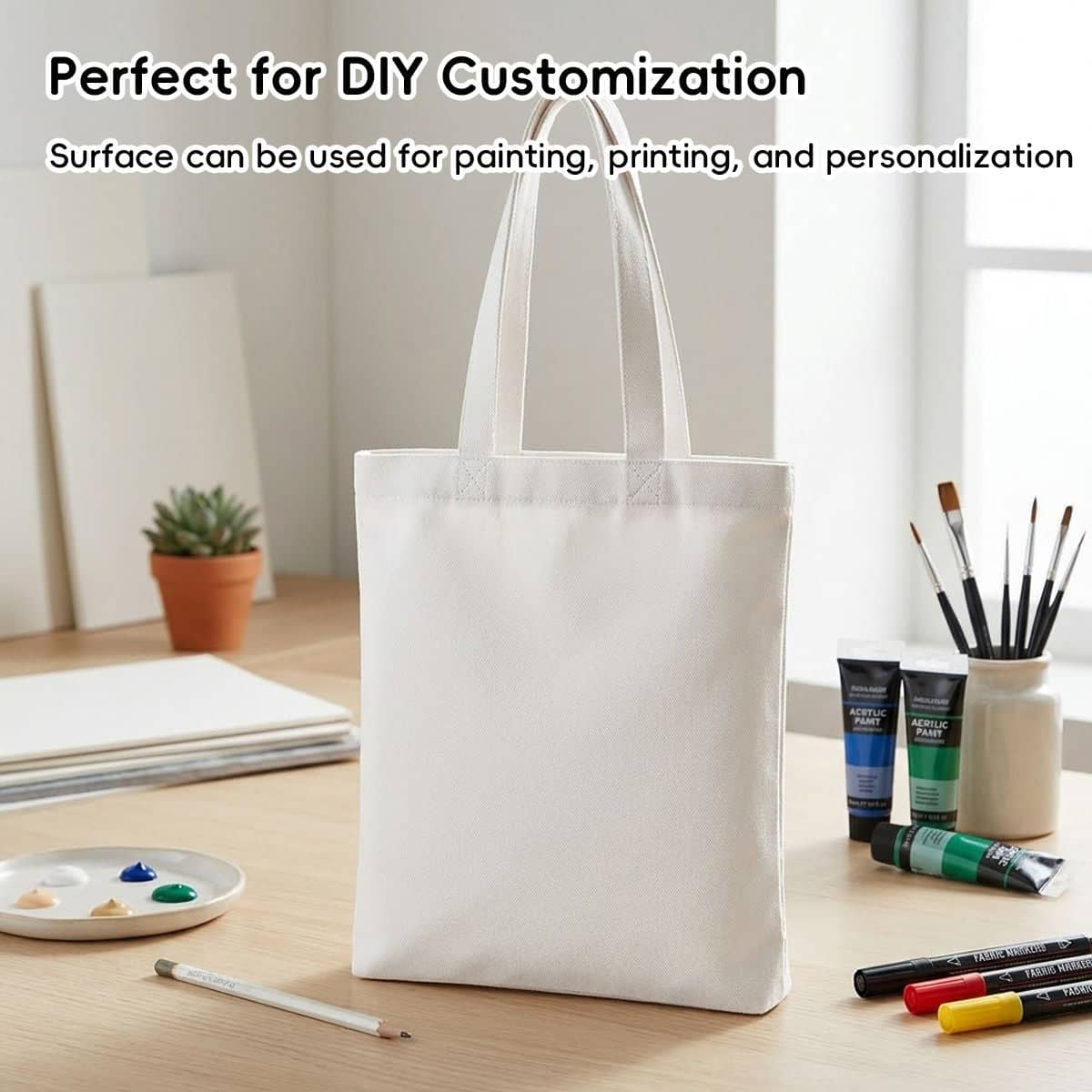 Blank Canvas Tote Bags, Pack of 10 - White, 33 x 27 cm - view 5
