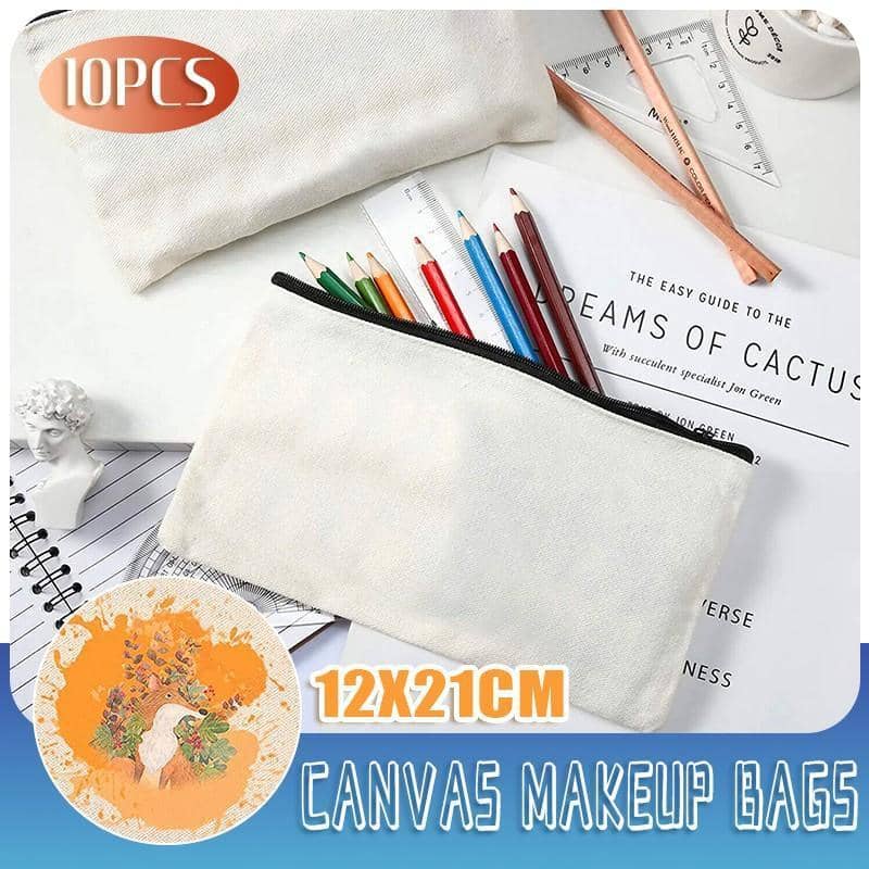 Blank Canvas Zipper Pouches for Makeup and DIY Craft, Pack of 10