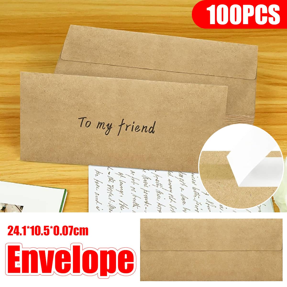 Blank Kraft Paper Self-Adhesive Business Envelopes, Peel and Seal, Pack of 100, 24.1 x 10.5 cm