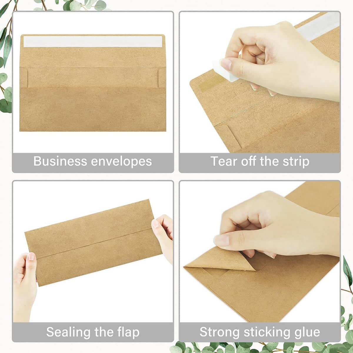 Blank Kraft Paper Self-Adhesive Business Envelopes, Peel and Seal, Pack of 100, 24.1 x 10.5 cm - view 4