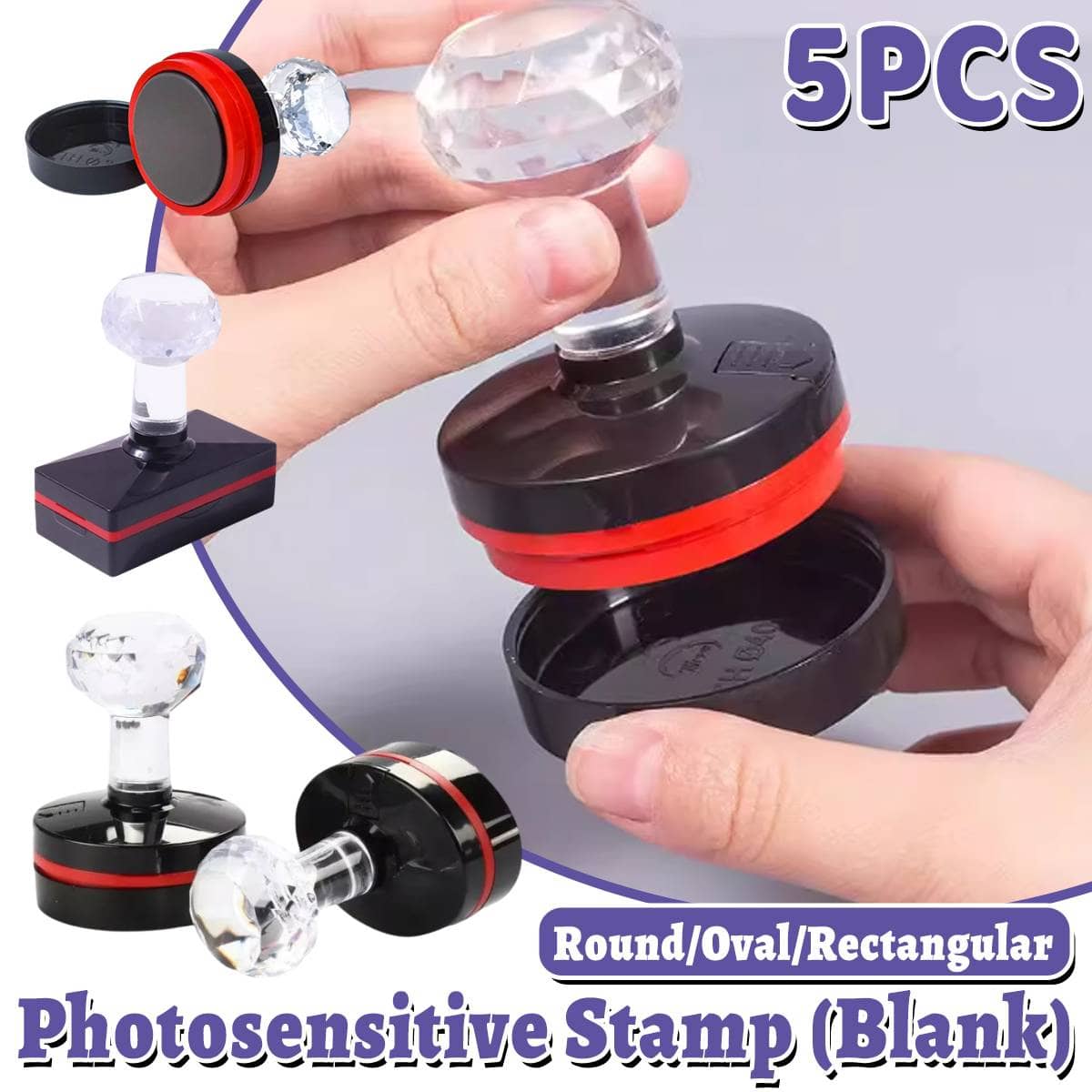 Blank Photosensitive Stamps with Crystal Handle, Pack of 5 - Oval 30 x 45 mm - view 2