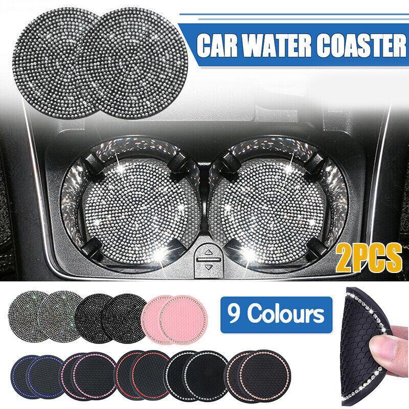 Bling Rhinestone Car Cup Holder Coasters, Anti-Slip, Pack of 2 - Black - view 2