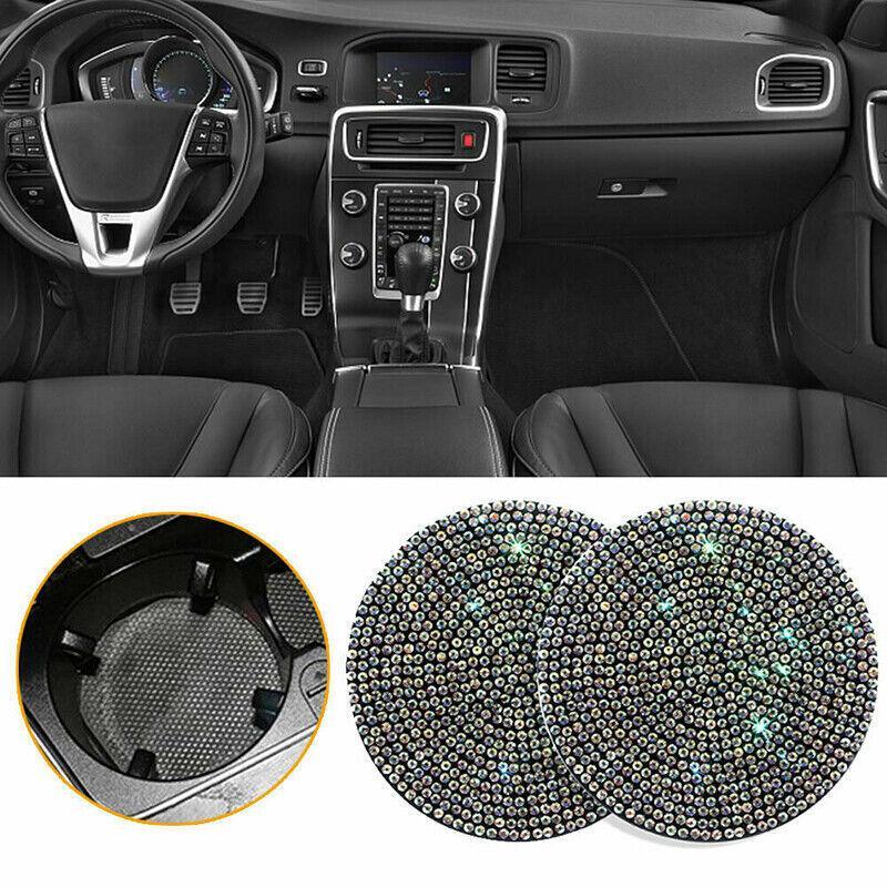 Bling Rhinestone Car Cup Holder Coasters, Anti-Slip, Pack of 2 - Black - view 4
