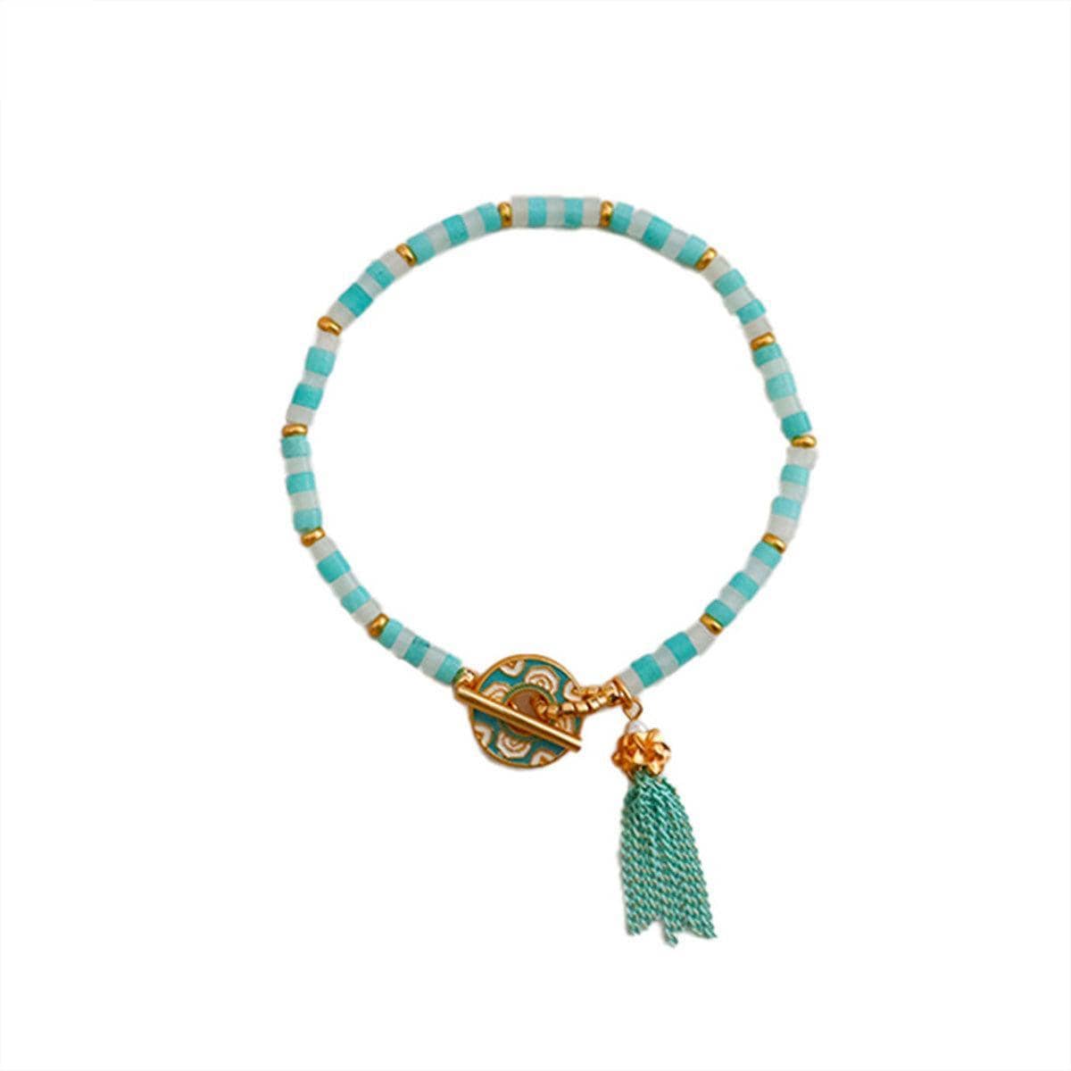 Blue Beaded Fringe Bracelet with Gold-Tone Clasp - view 2