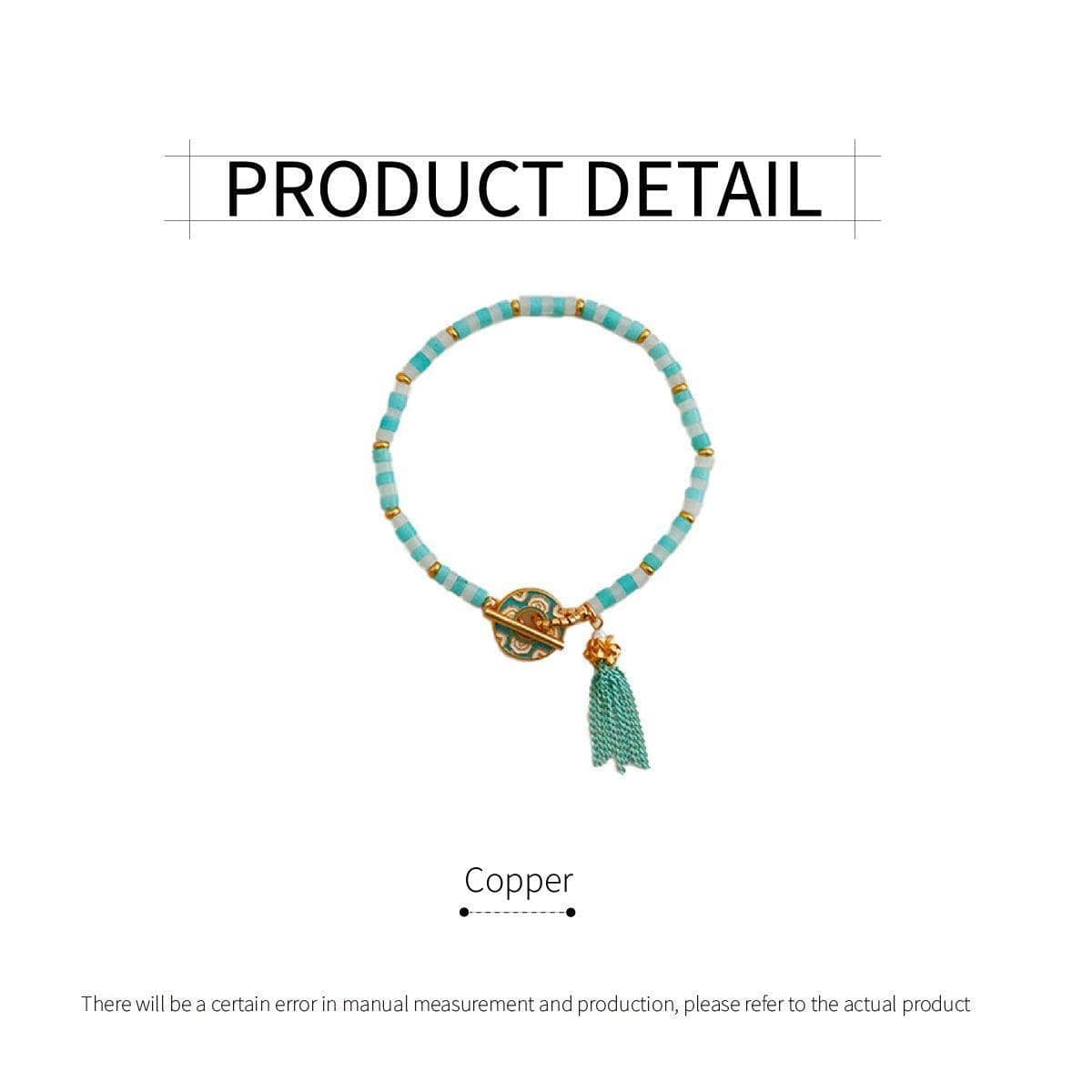 Blue Beaded Fringe Bracelet with Gold-Tone Clasp - view 3