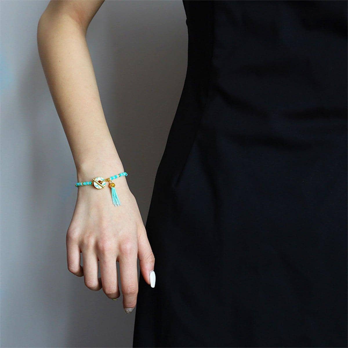 Blue Beaded Fringe Bracelet with Gold-Tone Clasp - view 4