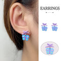 Blue Butterfly Stud Earrings with Purple Bow and Flower Accents for Women