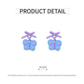 Blue Butterfly Stud Earrings with Purple Bow and Flower Accents for Women - view 3