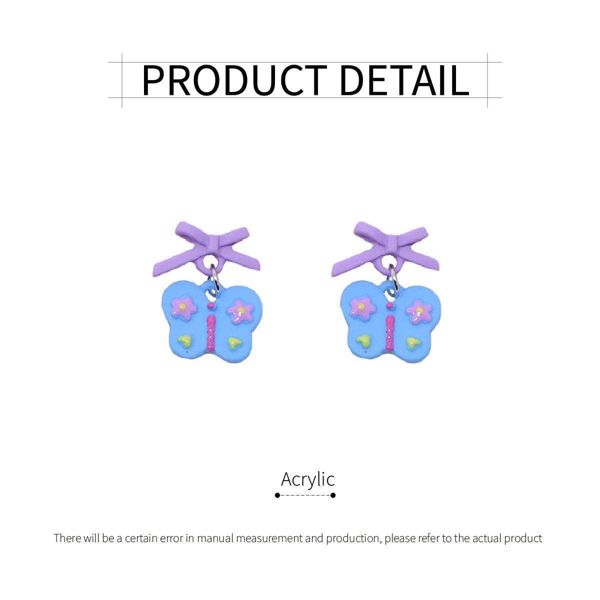 Blue Butterfly Stud Earrings with Purple Bow and Flower Accents for Women - view 3
