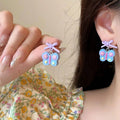 Blue Butterfly Stud Earrings with Purple Bow and Flower Accents for Women - view 5