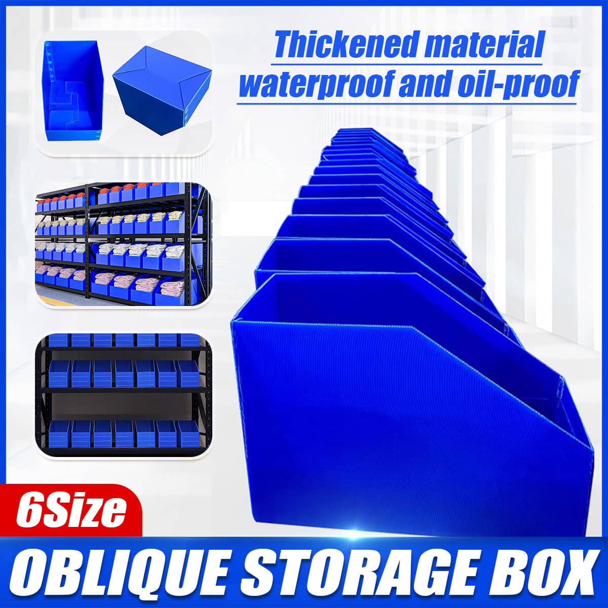 Blue Corrugated Plastic Storage Bin - 60 x 36 x 35cm - view 2