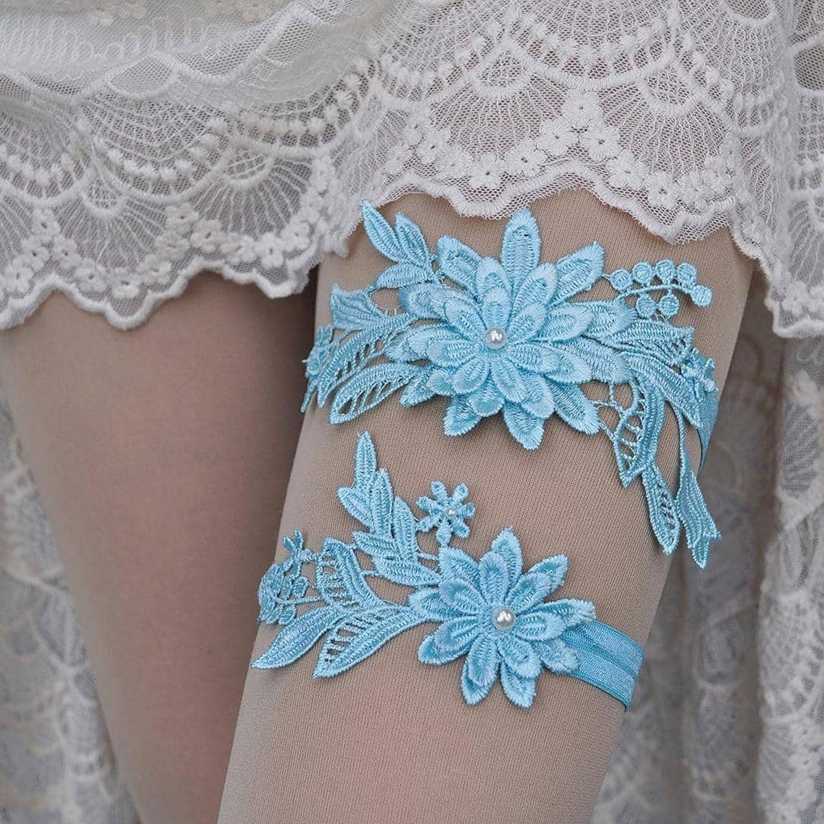 Blue Lace Garter Set, Pack of 4 - Light and Dark Blue - view 4