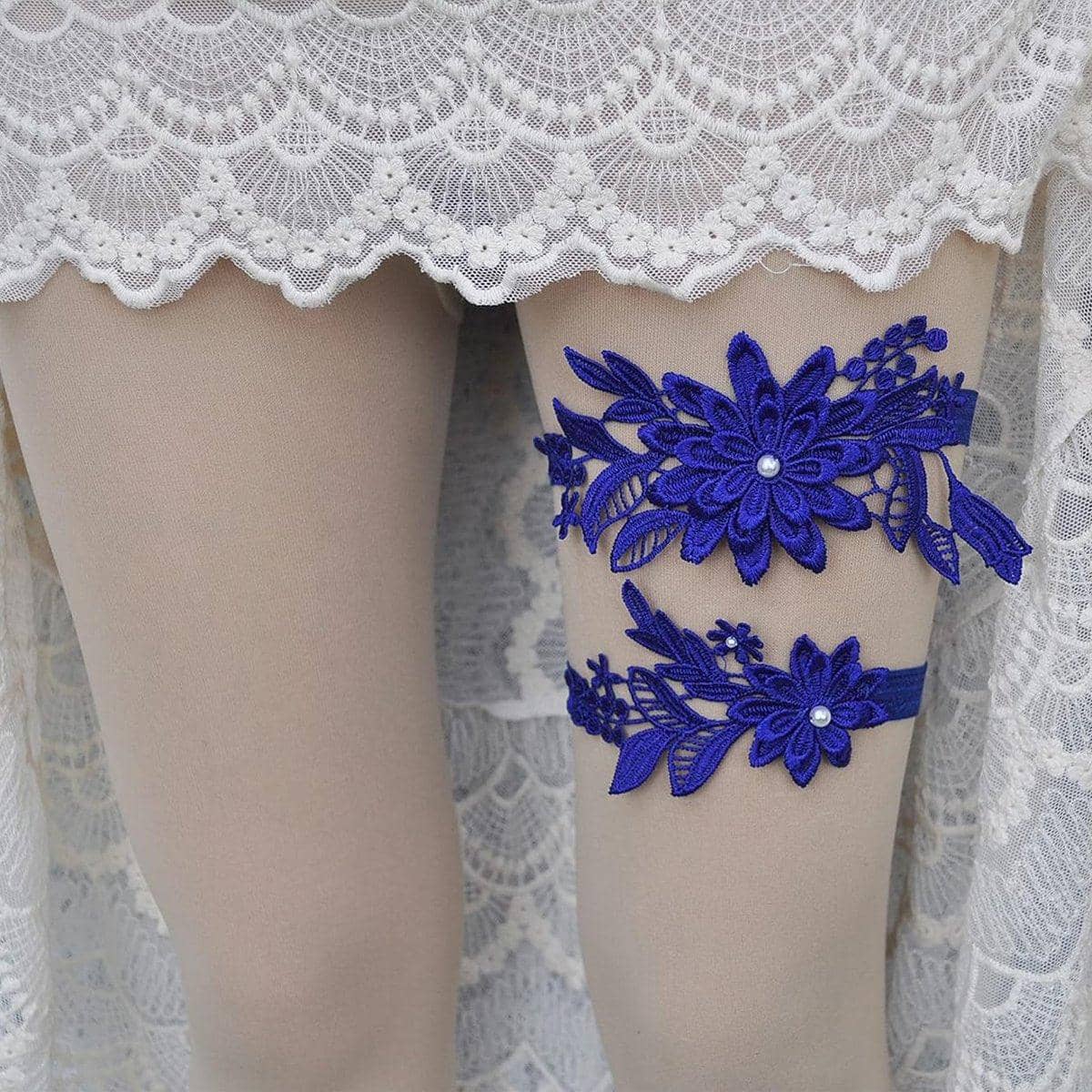 Blue Lace Garter Set, Pack of 4 - Light and Dark Blue - view 5
