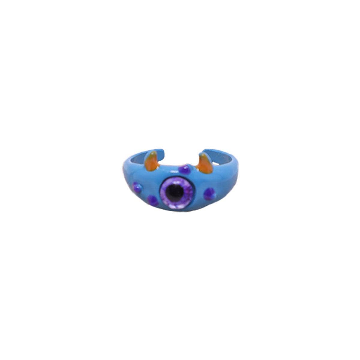 Blue Monster Eye Open Ring with Purple Eye - view 2