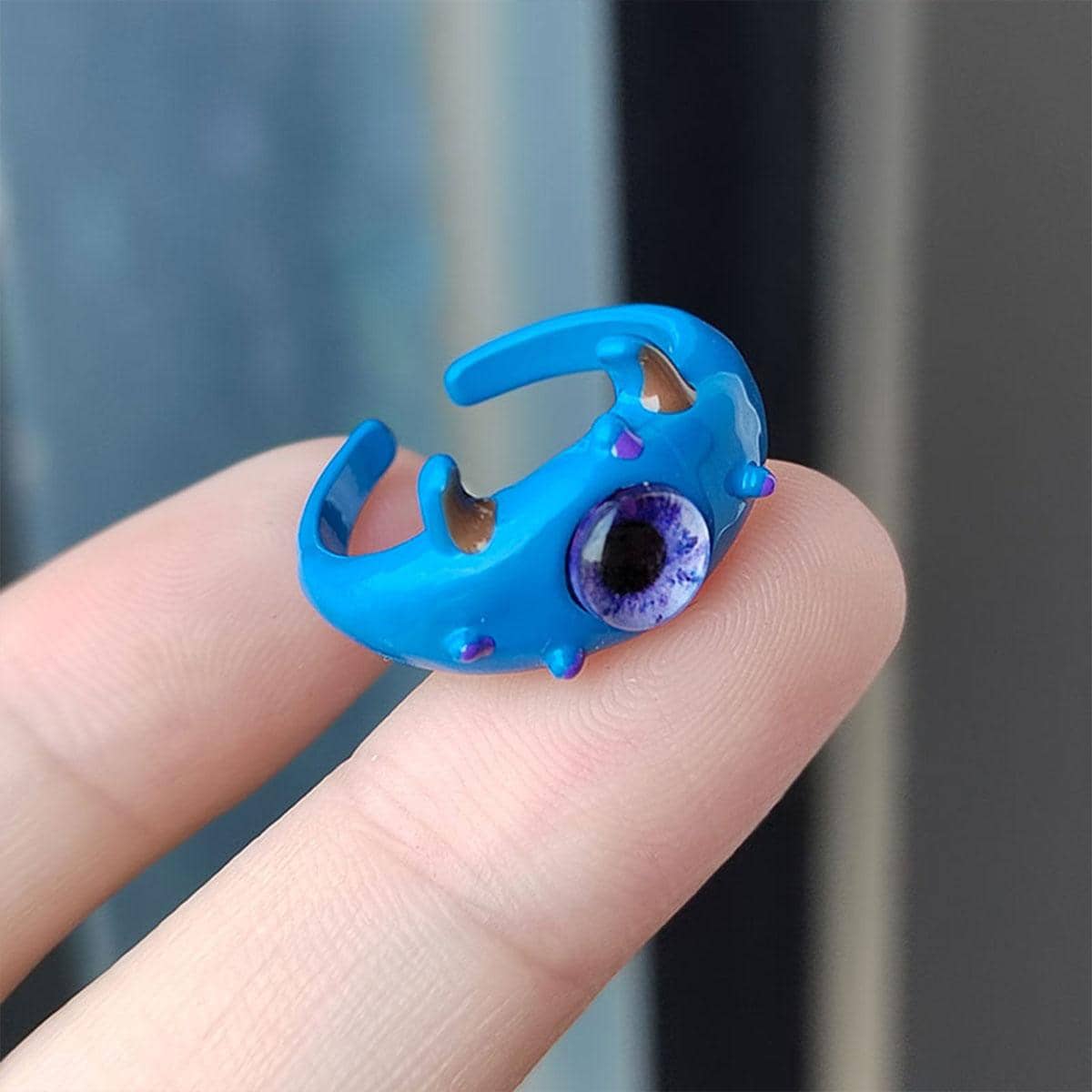 Blue Monster Eye Open Ring with Purple Eye - view 4