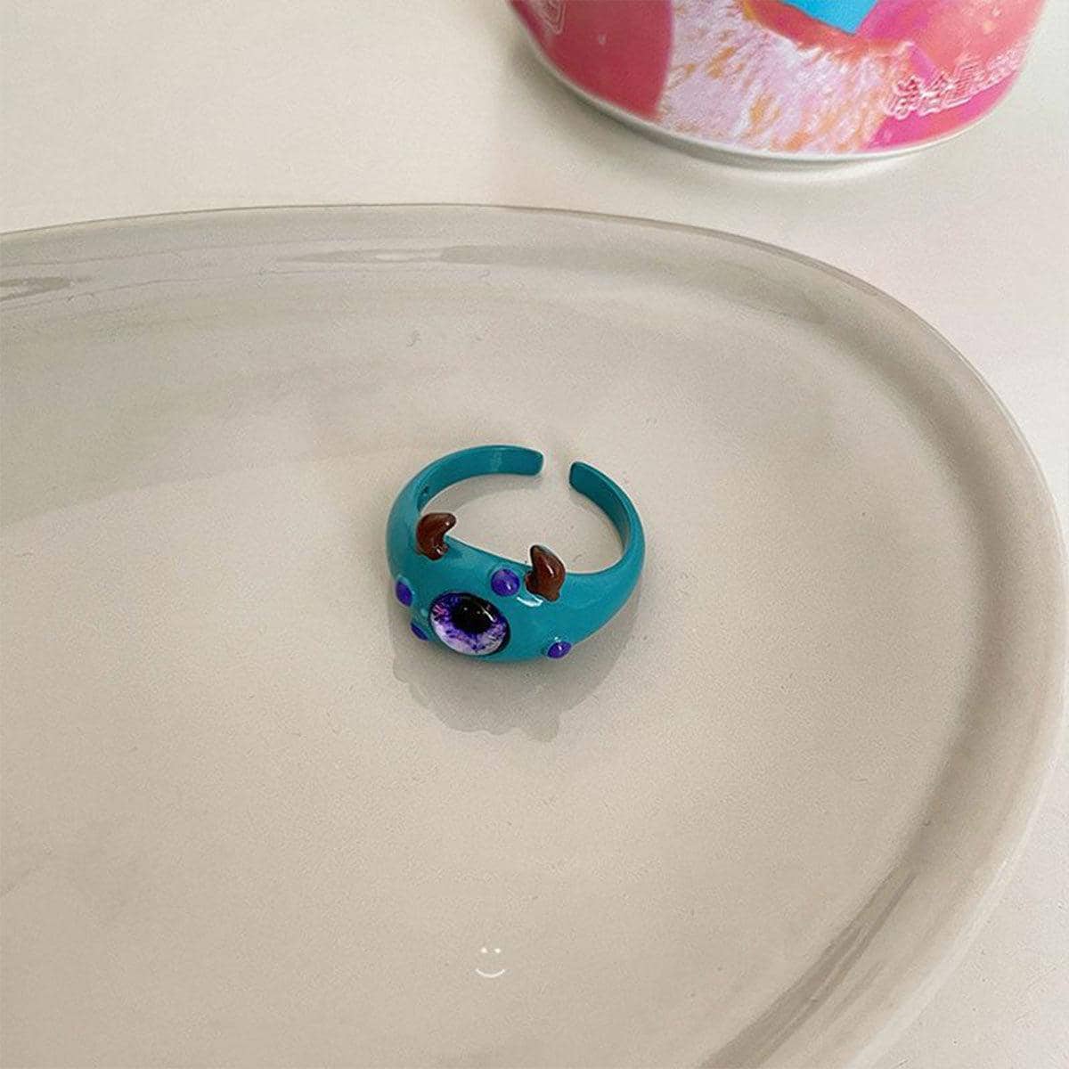 Blue Monster Eye Open Ring with Purple Eye - view 5