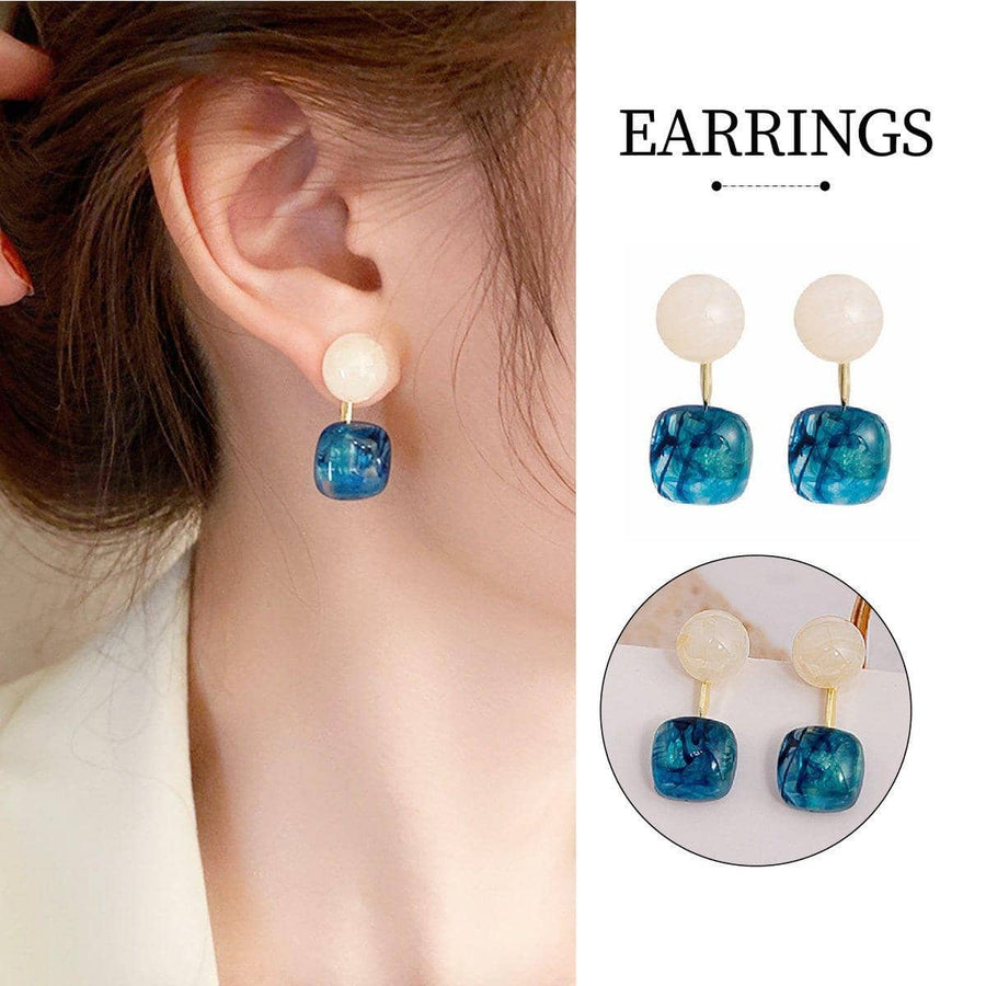 Blue Oil Drop Earrings with White Accents, Retro Copper Jewellery