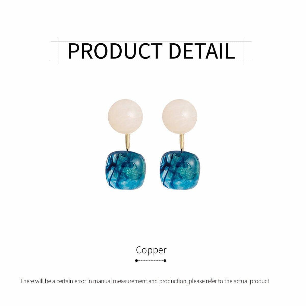 Blue Oil Drop Earrings with White Accents, Retro Copper Jewellery - view 3