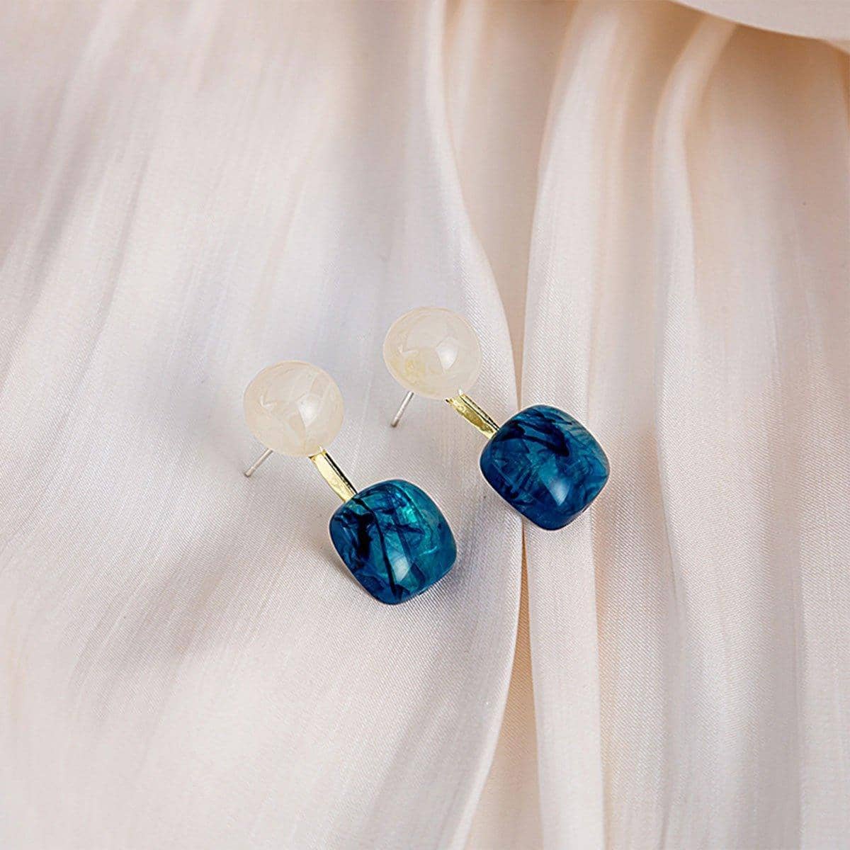 Blue Oil Drop Earrings with White Accents, Retro Copper Jewellery - view 5