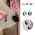Blue Oil Drop Stud Earrings with Gold Tone Details, Copper Retro Style