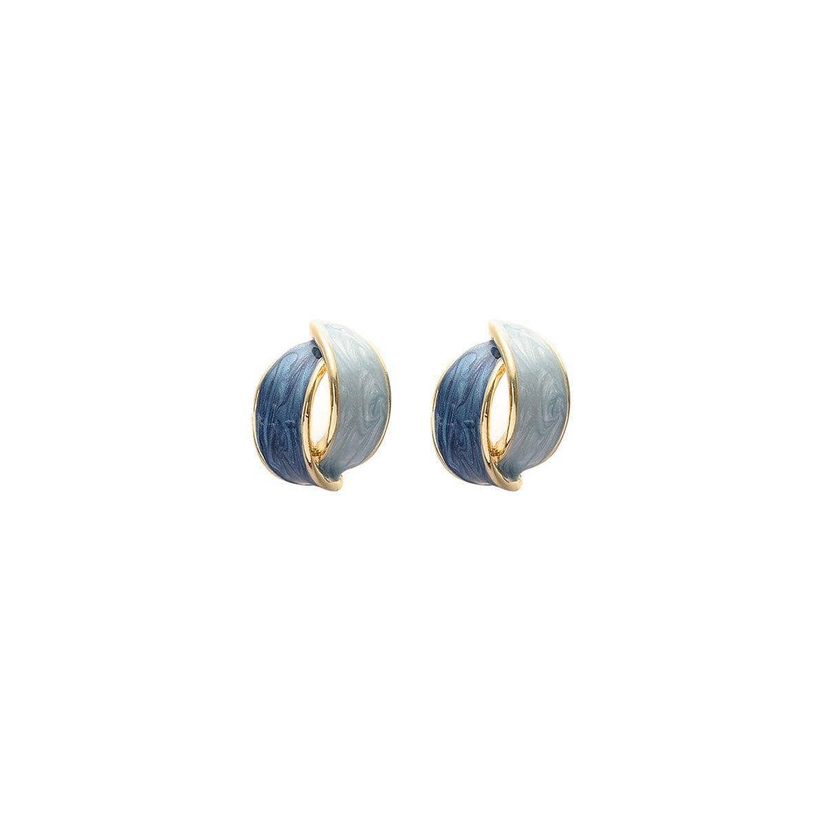 Blue Oil Drop Stud Earrings with Gold Tone Details, Copper Retro Style - view 2